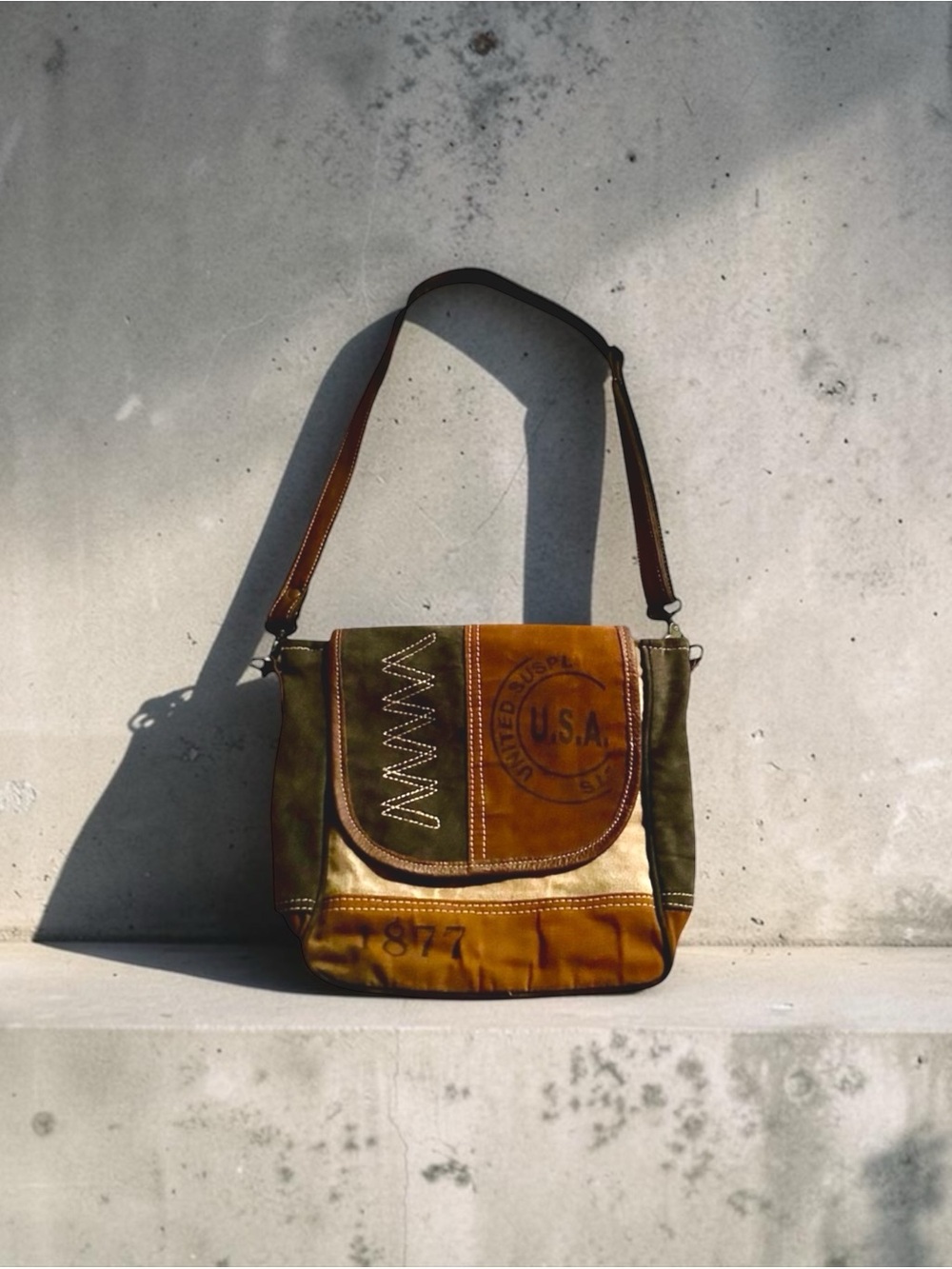 Myra Crossbody Bag Made From Recycled Tent Canvas Made in India Black,Brown,Tan